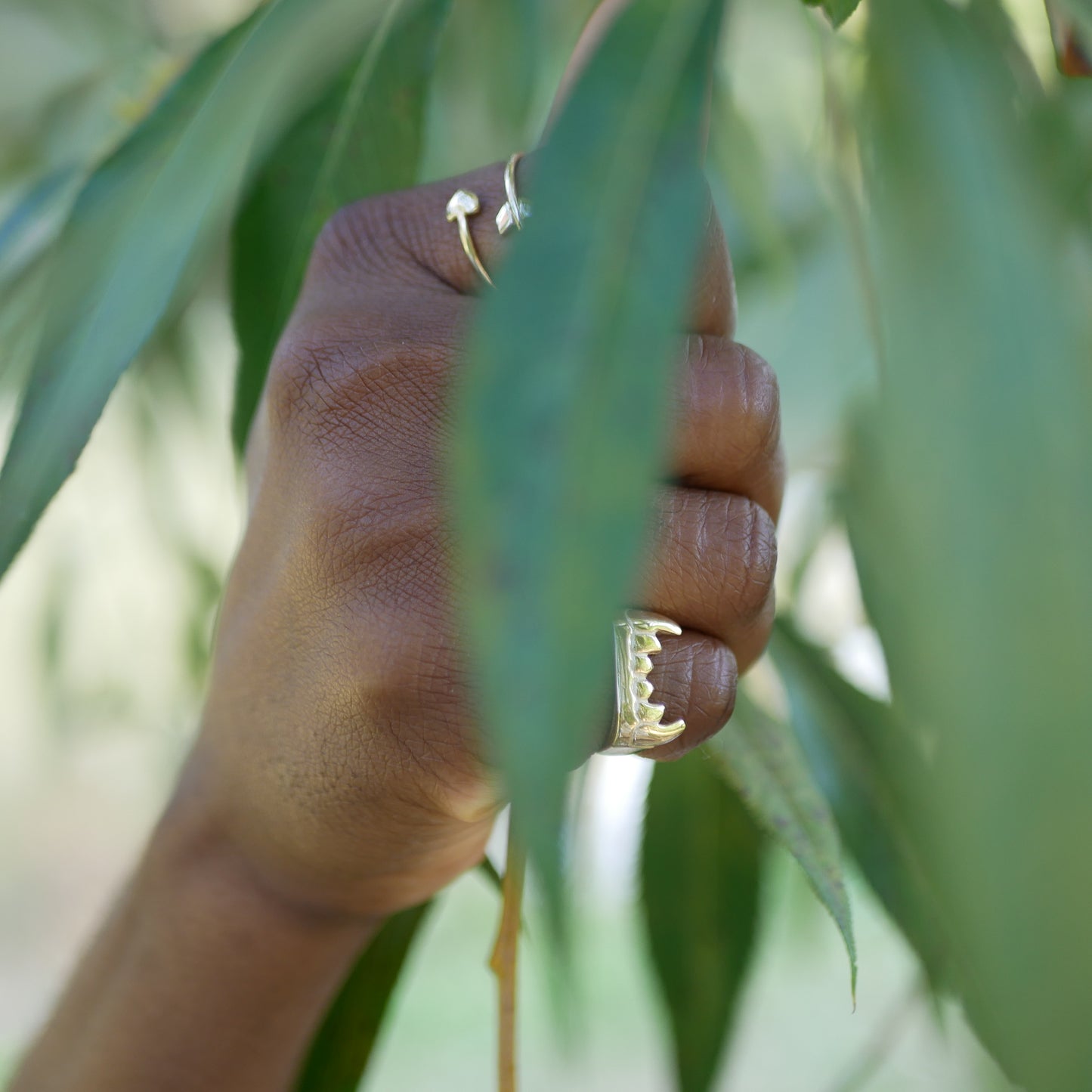 2 ring on a black woman ring that we can see through leaf